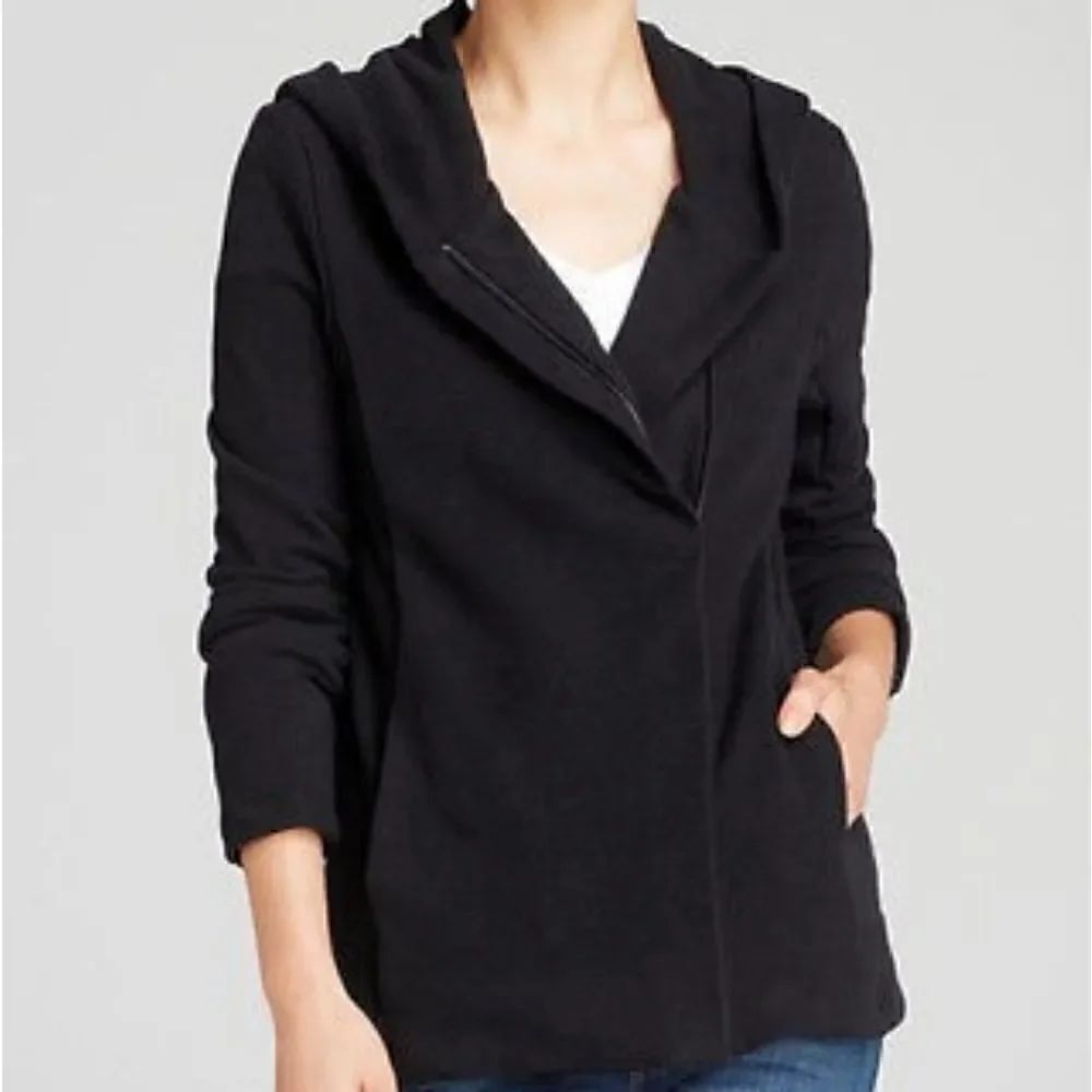 James Perse Hooded Full Zip Black Women's Stretch